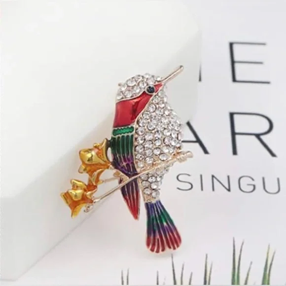 Fashion Rhinestone Hummingbird Brooch, Sparkly, Bling, Gold, Red - Picture 12 of 17